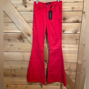 GJG Denim Red Stretch Flare Jeans